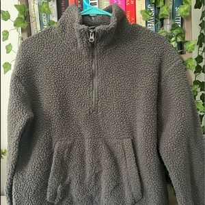 old navy grey sherpa pull over-zip up